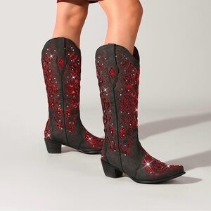 LingxiaUne Embellished Cowboy Boots - Size 7